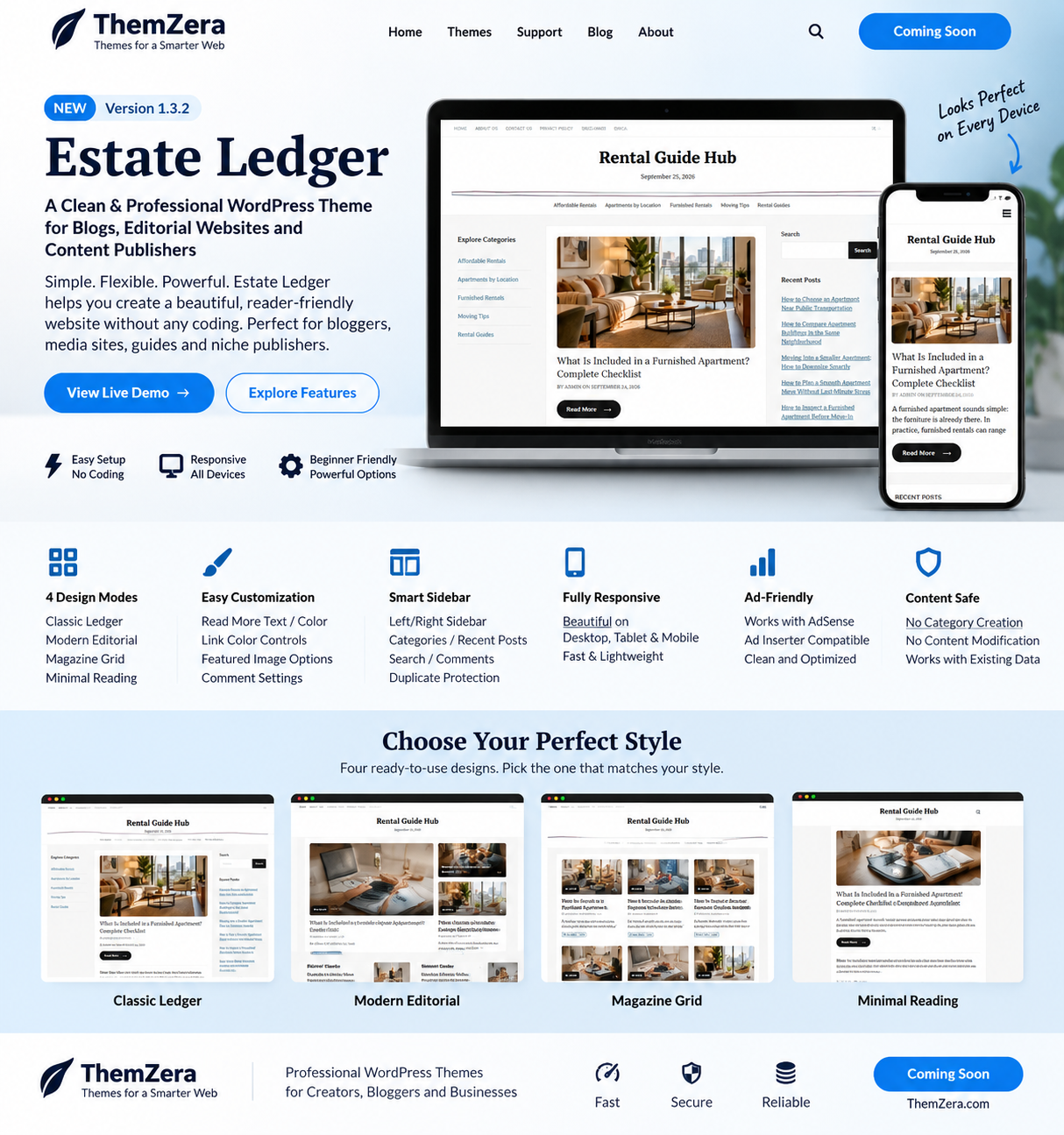 ThemZera Estate Ledger WordPress theme desktop and mobile preview